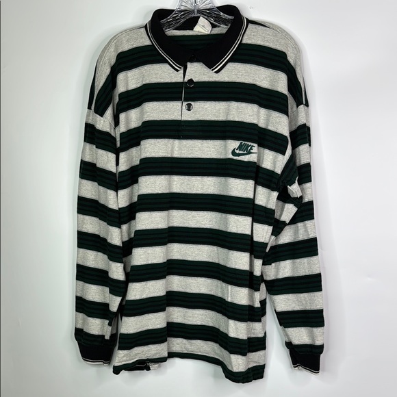 Nike Other - Vintage Nike Green Gray Black Striped Long Sleeve Polo Rugby Shirt XL 90s